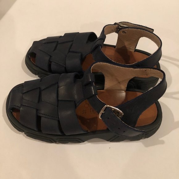 WORN 2x - Little Boys Size 1 Aster Marine Blue Leather Sandals - Picture 1 of 5